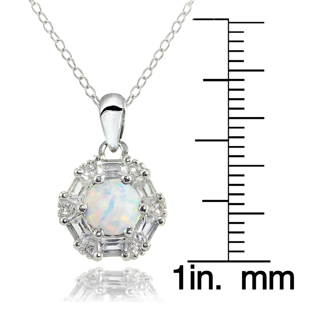 Sterling Silver Created White Opal and White Topaz Baguette & Round-Cut Fashion Necklace-3
