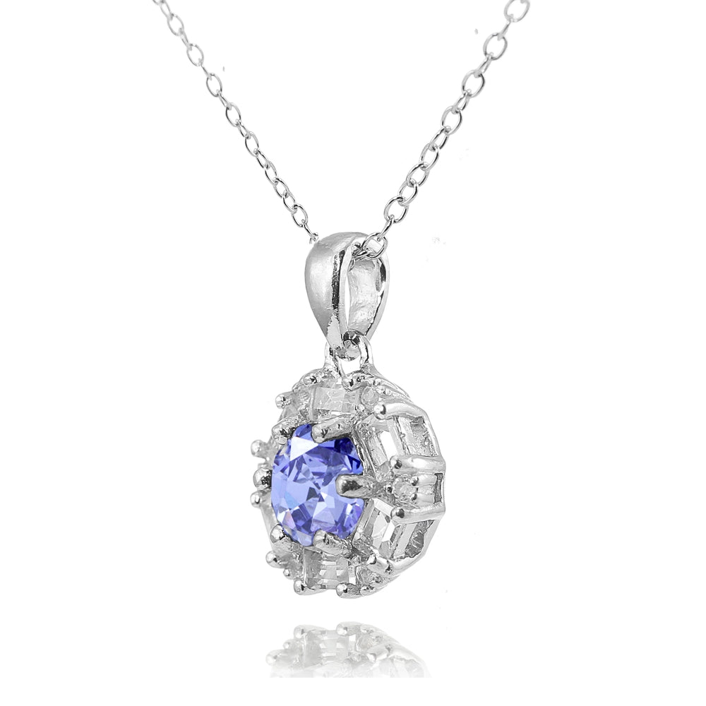 Sterling Silver Tanzanite and White Topaz Baguette & Round-Cut Fashion Necklace-2