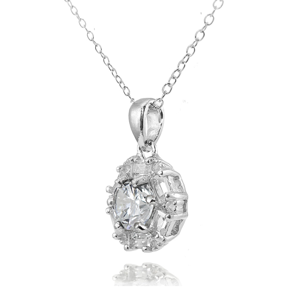 Sterling Silver Cubic Zirconia Baguette and Round-Cut Fashion Necklace-2