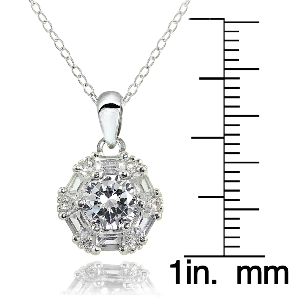 Sterling Silver Cubic Zirconia Baguette and Round-Cut Fashion Necklace-3