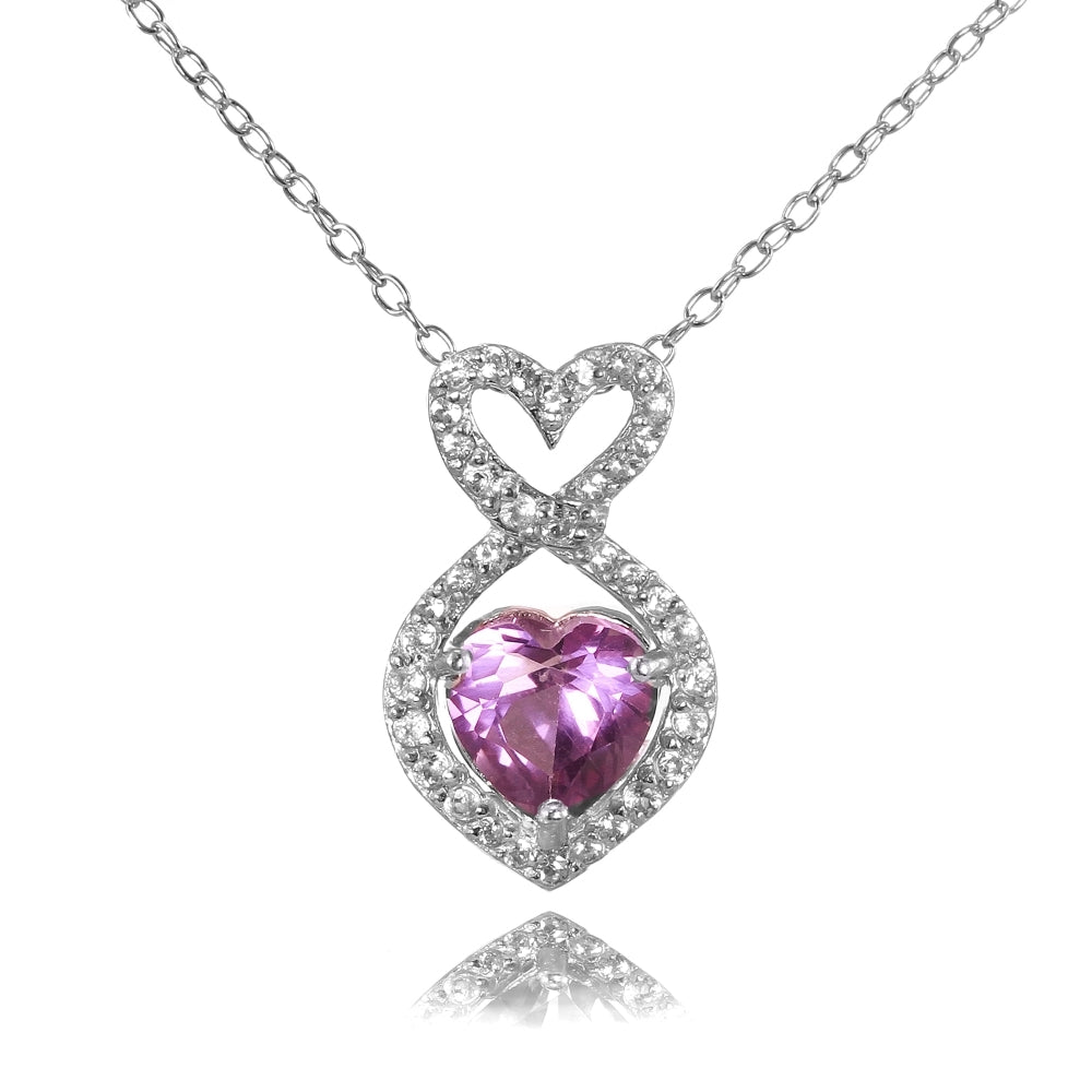 Sterling Silver Created Alexandrite and Cubic Zirconia Infinity Heart Necklace