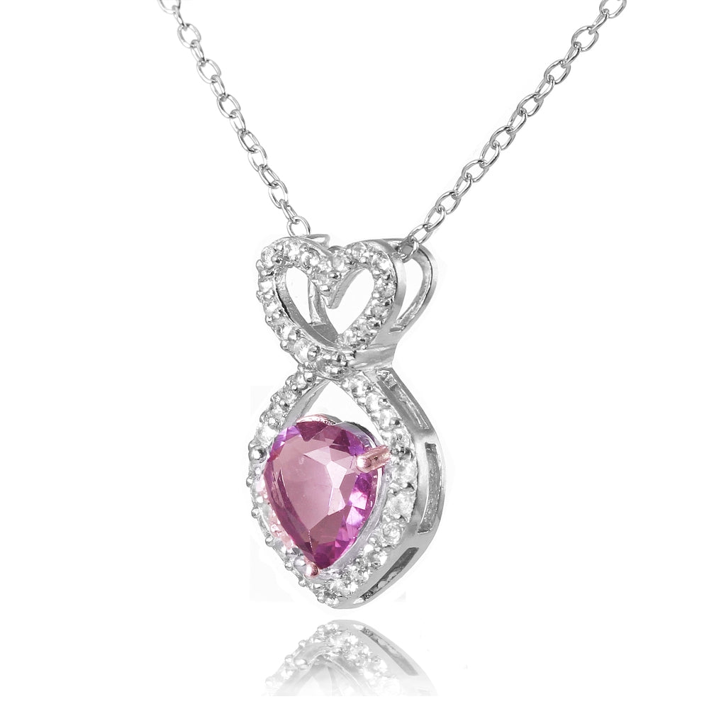 Sterling Silver Created Alexandrite and Cubic Zirconia Infinity Heart Necklace-2