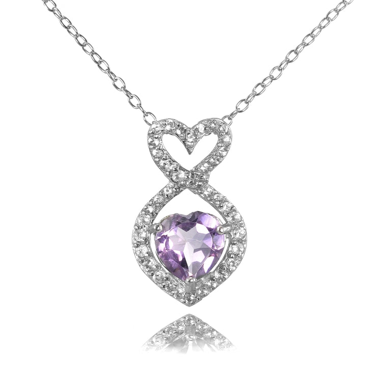 Sterling Silver Amethyst and White Topaz Infinity Heart Necklace