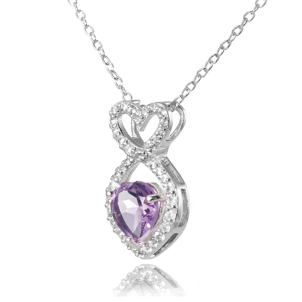 Sterling Silver Amethyst and White Topaz Infinity Heart Necklace-2