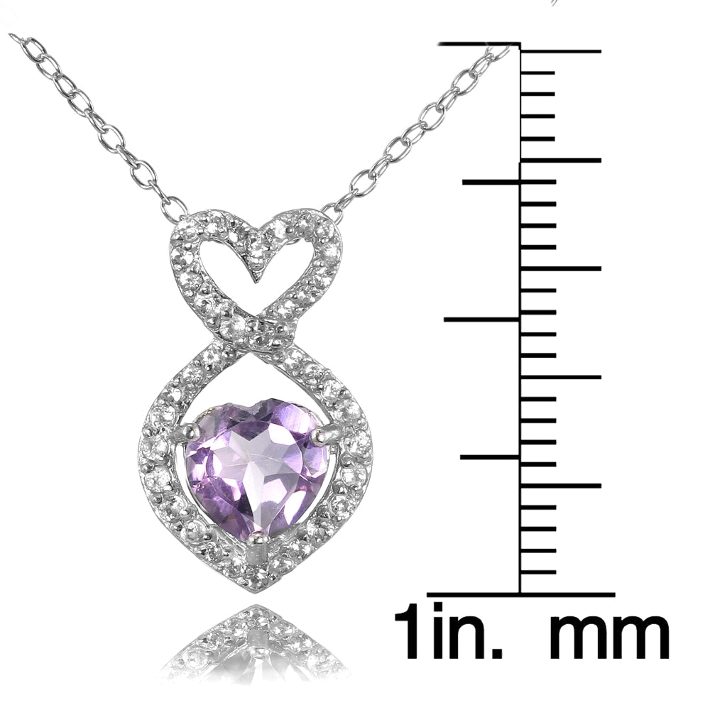 Sterling Silver Amethyst and White Topaz Infinity Heart Necklace-3