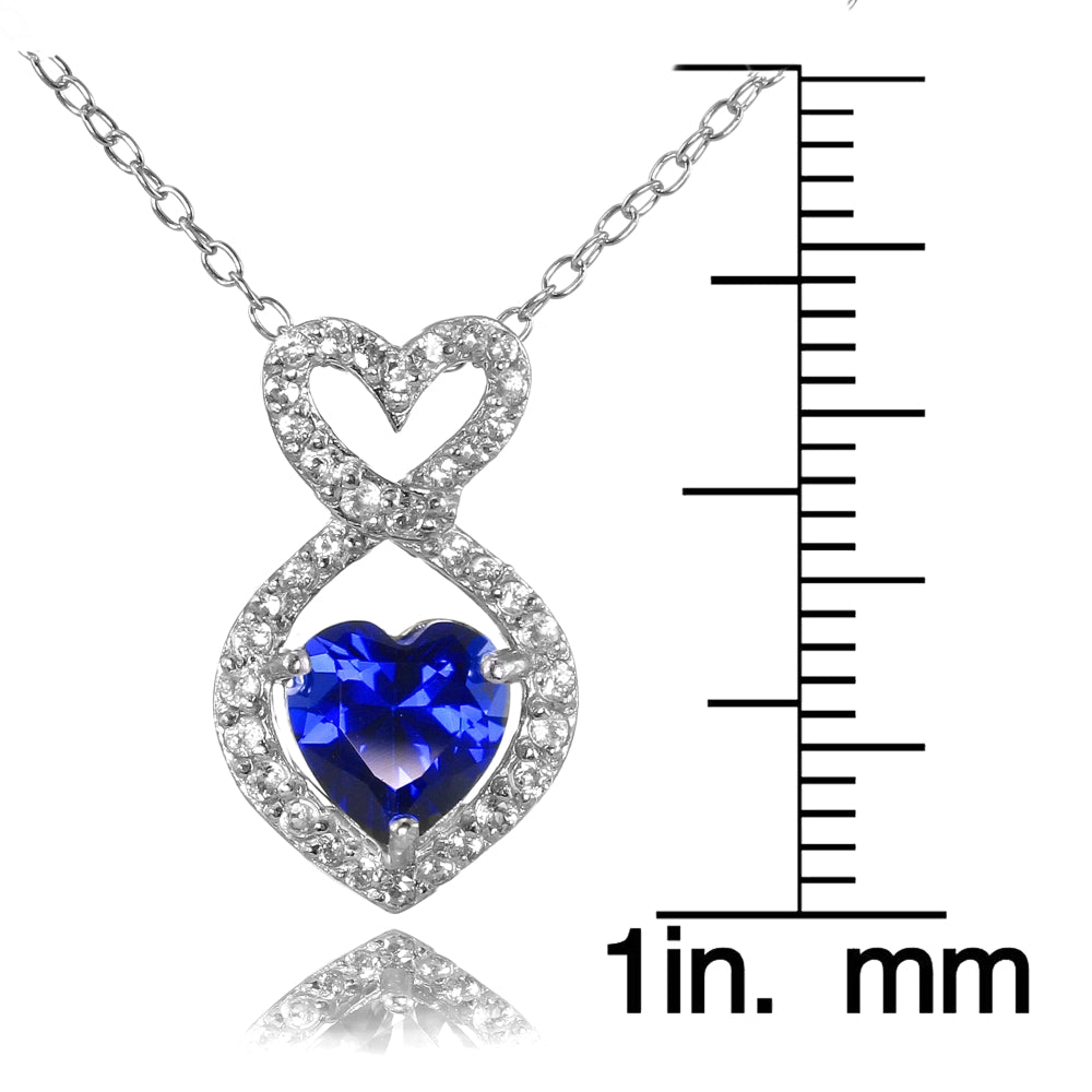 Sterling Silver Created Blue Sapphire and White Topaz Infinity Heart Necklace-3