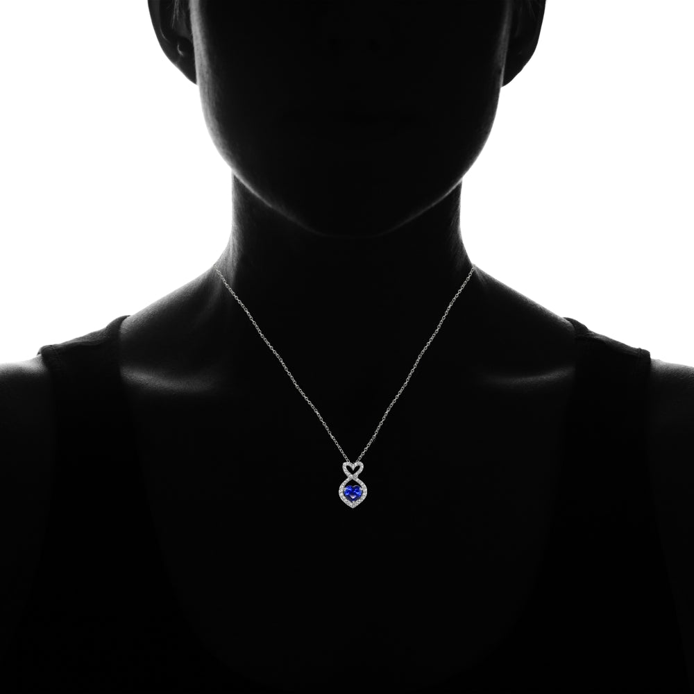 Sterling Silver Created Blue Sapphire and White Topaz Infinity Heart Necklace-4