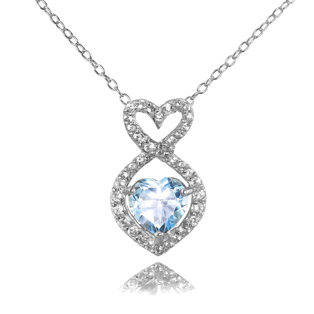 Sterling Silver Blue and White Topaz Infinity Heart Necklace