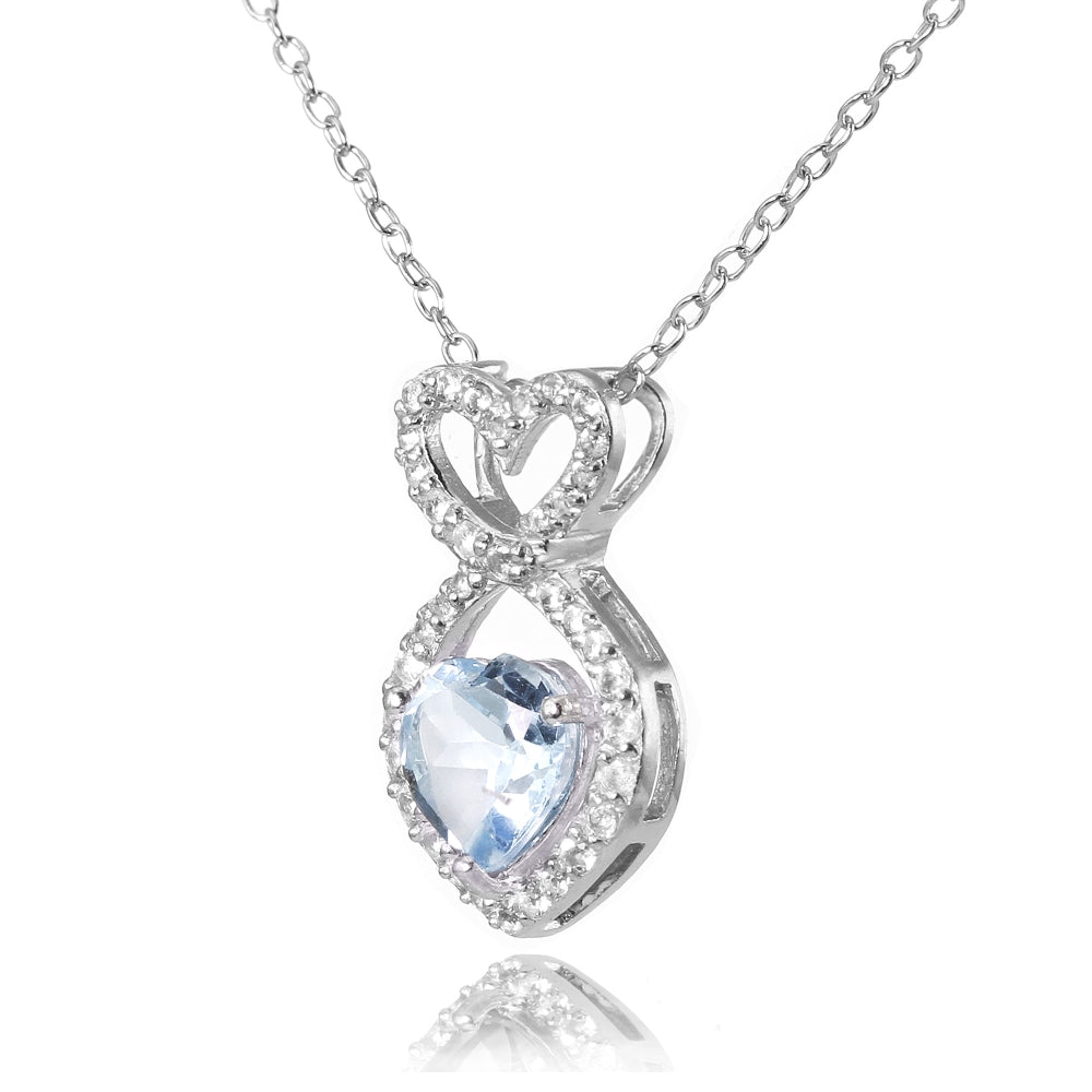 Sterling Silver Blue and White Topaz Infinity Heart Necklace-2
