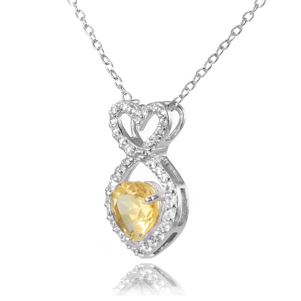 Sterling Silver Citrine and White Topaz Infinity Heart Necklace-2