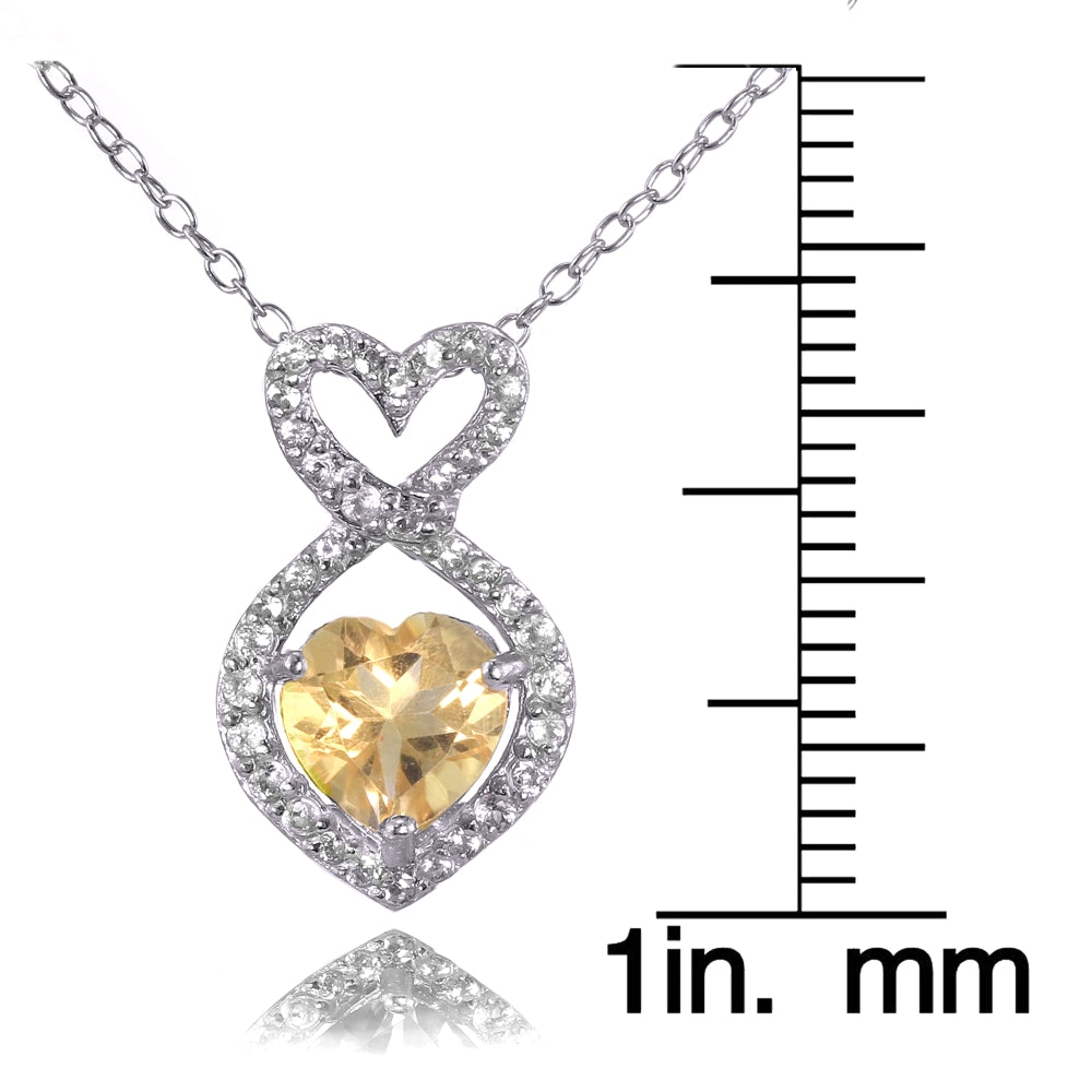 Sterling Silver Citrine and White Topaz Infinity Heart Necklace-3