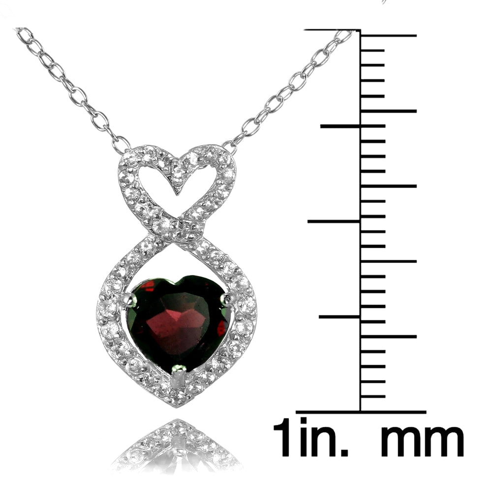 Sterling Silver Garnet and White Topaz Infinity Heart Necklace-3
