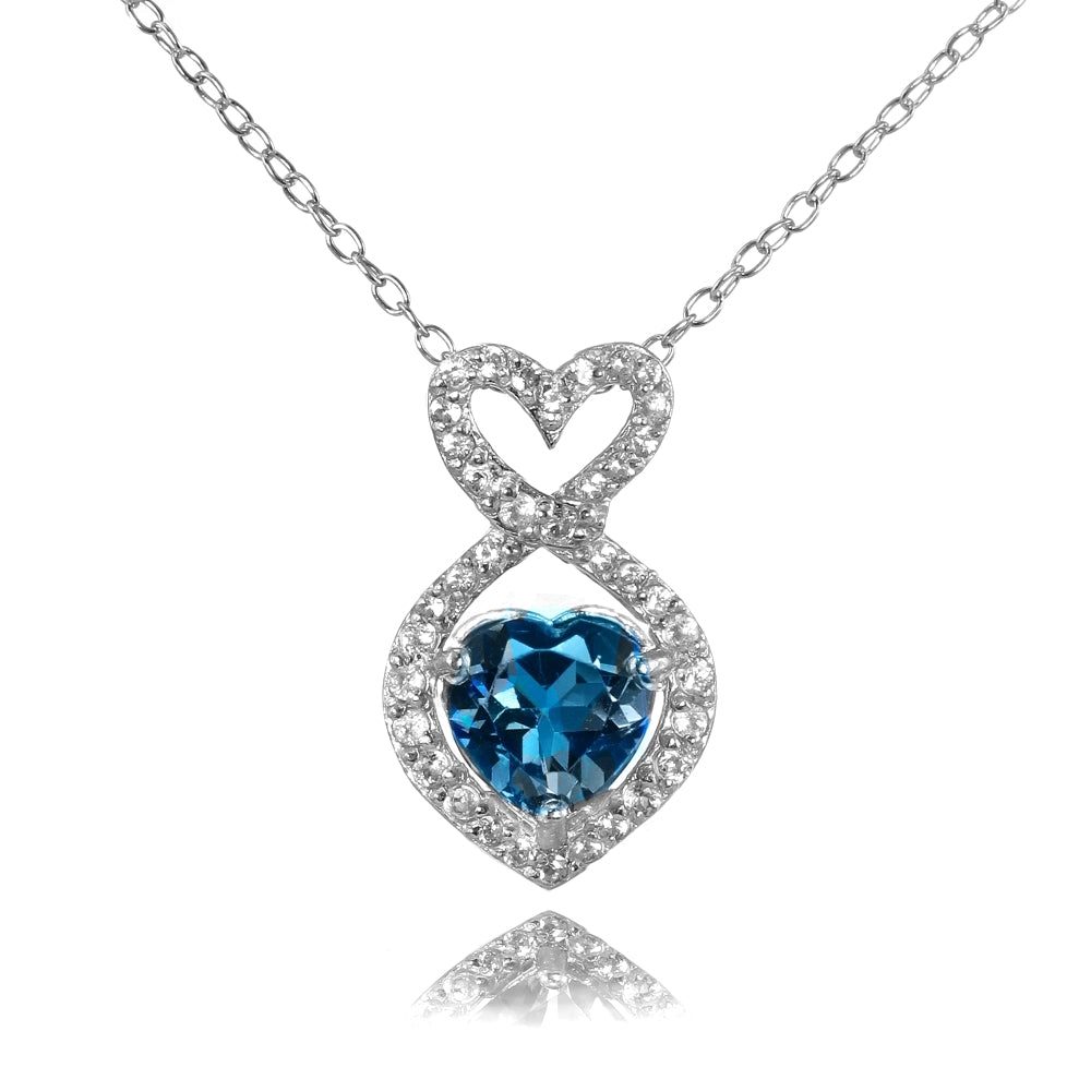 Sterling Silver London Blue and White Topaz Infinity Heart Necklace