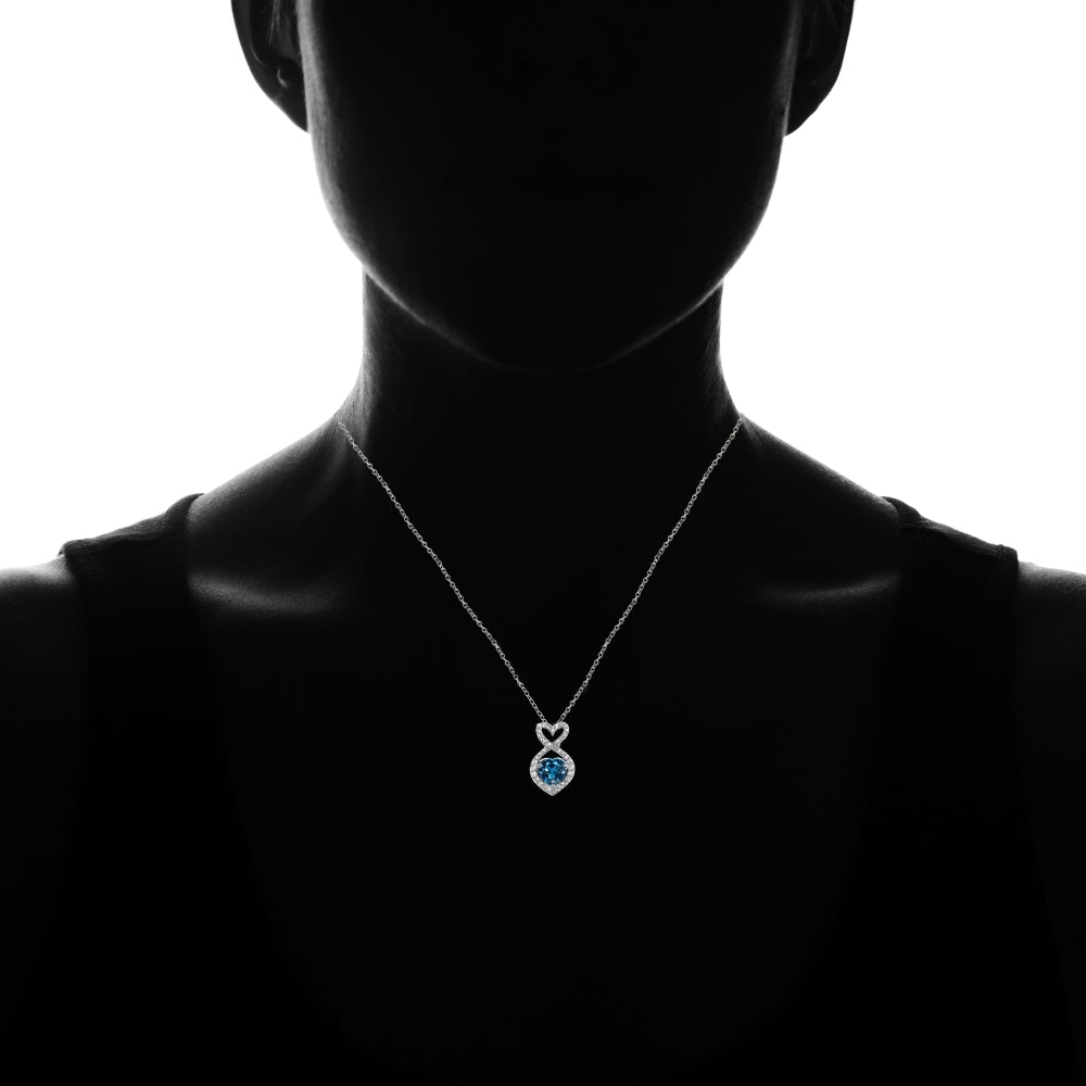 Sterling Silver London Blue and White Topaz Infinity Heart Necklace-4
