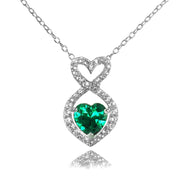 Sterling Silver Created Emerald and White Topaz Infinity Heart Necklace