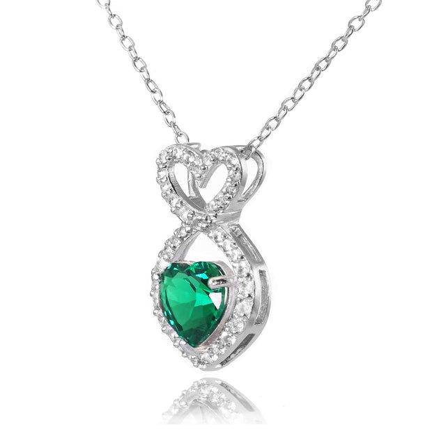 Sterling Silver Created Emerald and White Topaz Infinity Heart Necklace