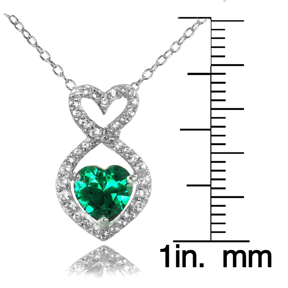 Sterling Silver Created Emerald and White Topaz Infinity Heart Necklace-3