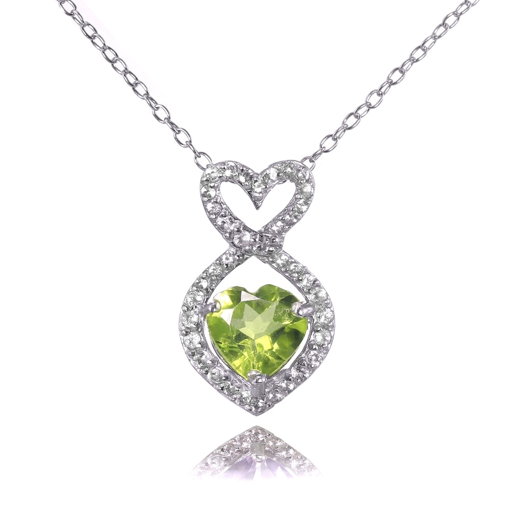 Sterling Silver Peridot and White Topaz Infinity Heart Necklace