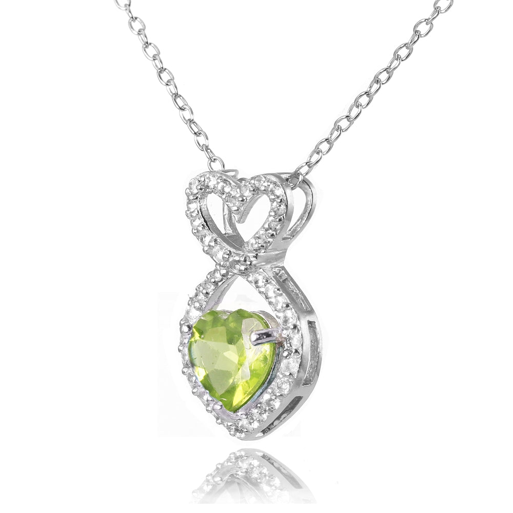 Sterling Silver Peridot and White Topaz Infinity Heart Necklace-2