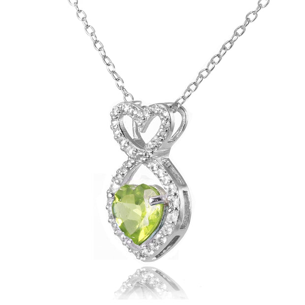 Sterling Silver Peridot and White Topaz Infinity Heart Necklace