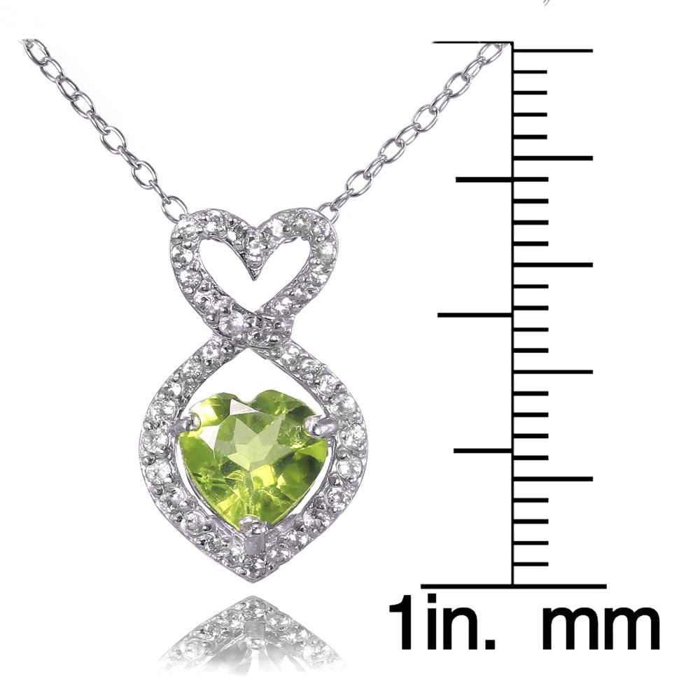 Sterling Silver Peridot and White Topaz Infinity Heart Necklace-3