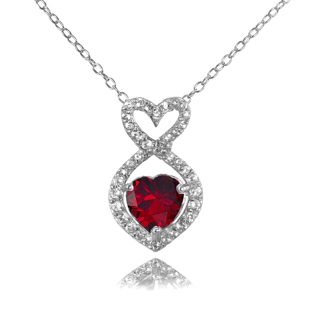 Sterling Silver Created Ruby and White Topaz Infinity Heart Necklace