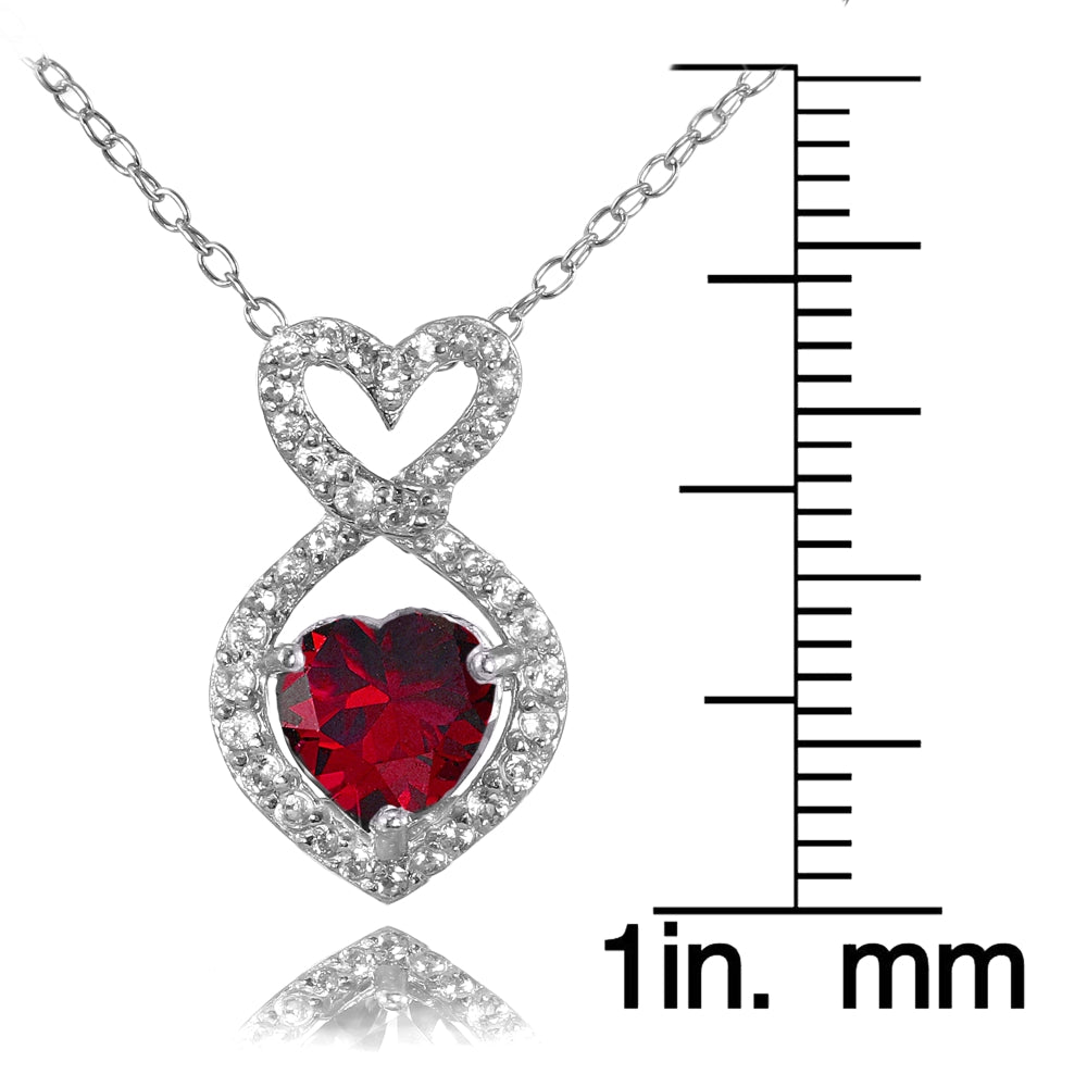Sterling Silver Created Ruby and White Topaz Infinity Heart Necklace-3