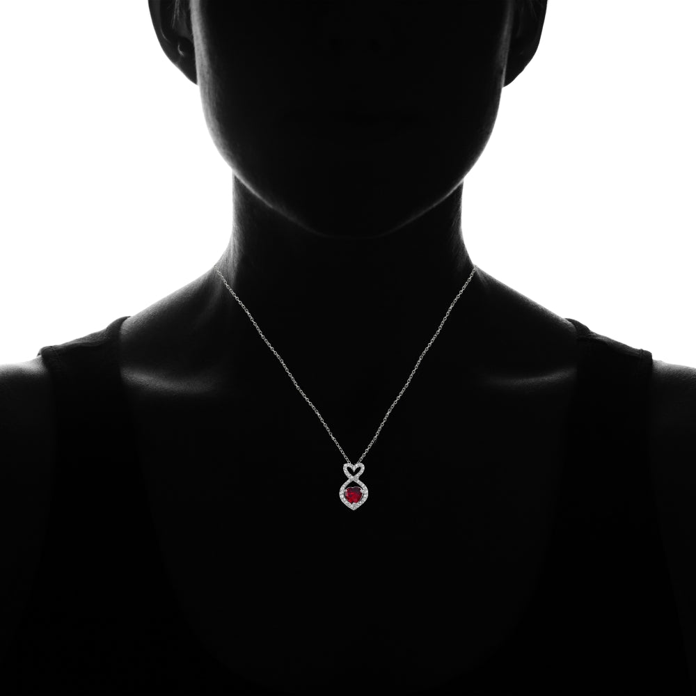 Sterling Silver Created Ruby and White Topaz Infinity Heart Necklace-4