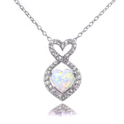 Sterling Silver Created White Opal and White Topaz Infinity Heart Necklace