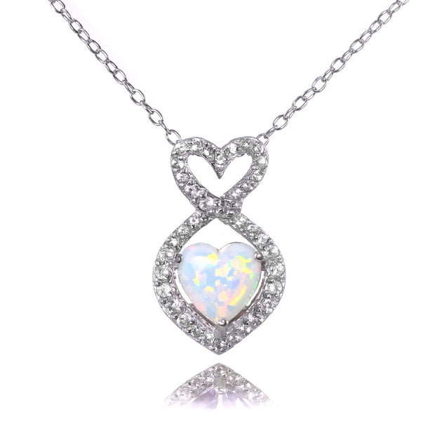Sterling Silver Created White Opal and White Topaz Infinity Heart Necklace