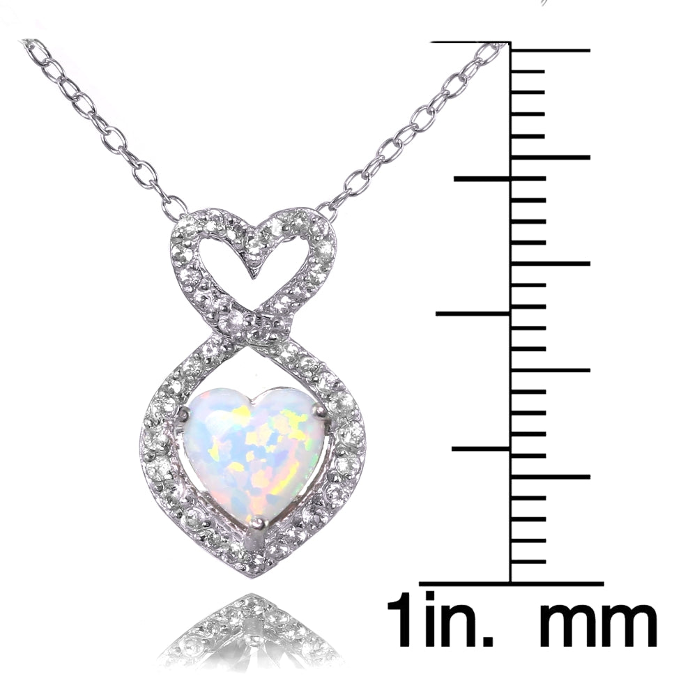 Sterling Silver Created White Opal and White Topaz Infinity Heart Necklace-3