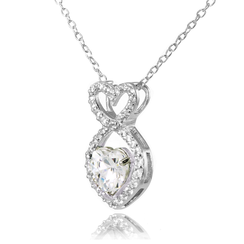 Sterling Silver Cubic Zirconia Infinity Heart Necklace-2