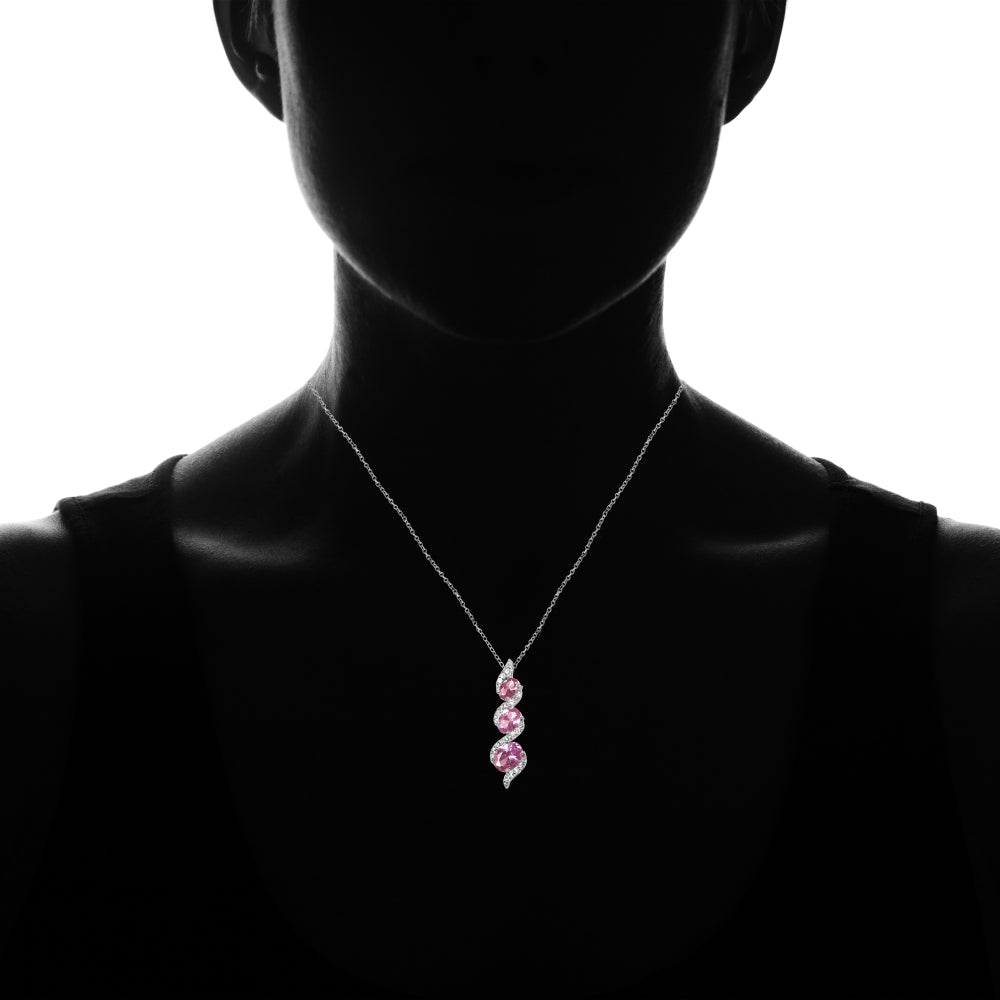 Sterling Silver Created Alexandrite and Cubic Zirconia Oval S Design Three-Stone Journey Necklace-4