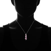 Sterling Silver Created Alexandrite and Cubic Zirconia Oval S Design Three-Stone Journey Necklace