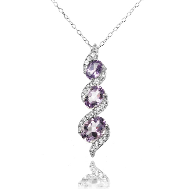 Sterling Silver Amethyst and White Topaz Oval S Design Three-Stone Journey Necklace