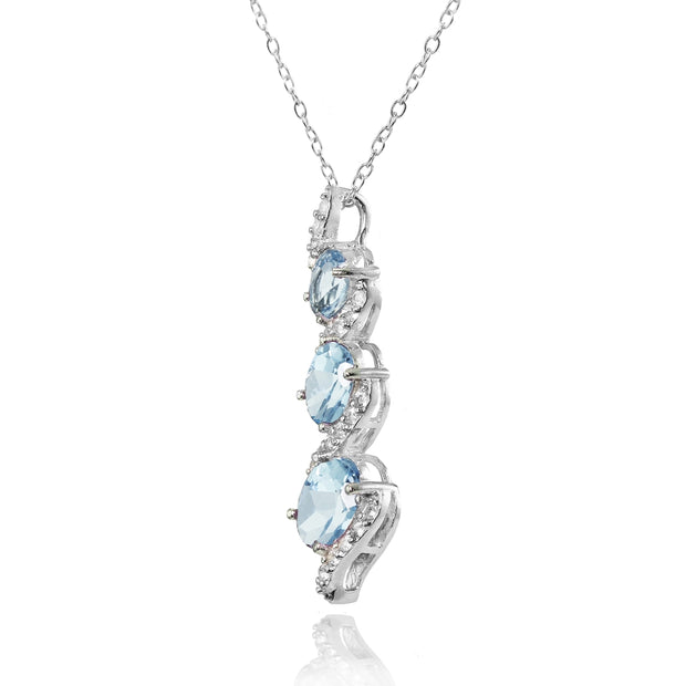 Sterling Silver Blue and White Topaz Oval S Design Three-Stone Journey Necklace