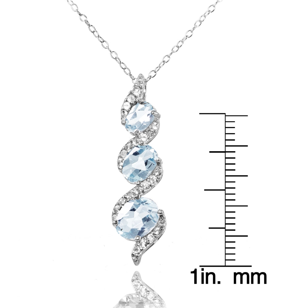 Sterling Silver Blue and White Topaz Oval S Design Three-Stone Journey Necklace-3