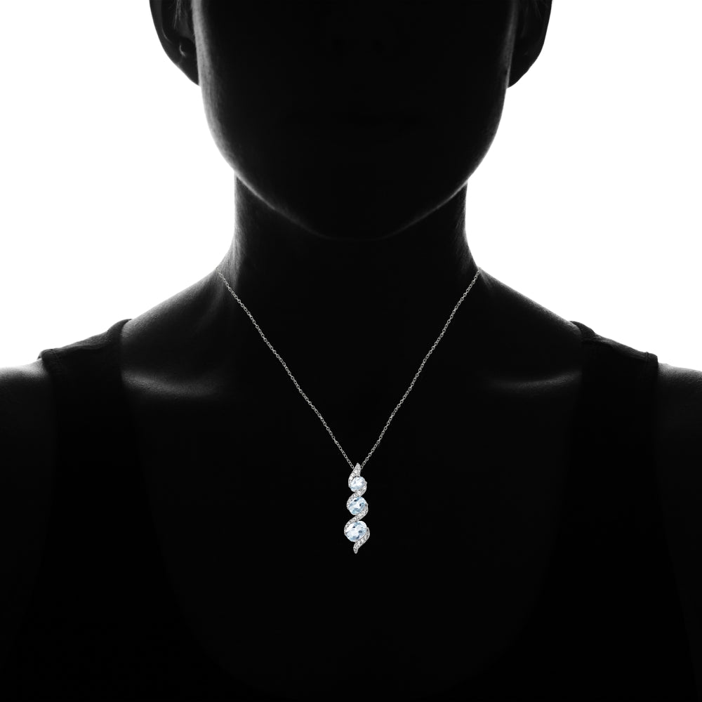 Sterling Silver Blue and White Topaz Oval S Design Three-Stone Journey Necklace-4