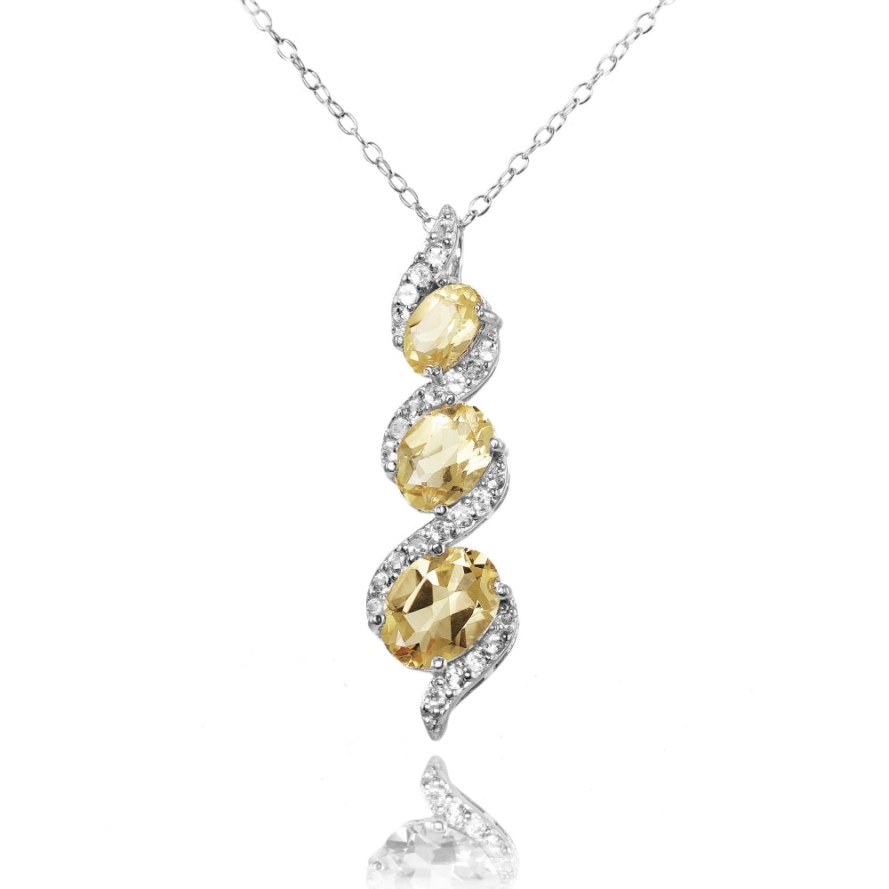 Sterling Silver Citrine and White Topaz Oval S Design Three-Stone Journey Necklace