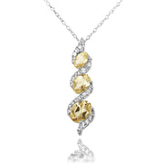 Sterling Silver Citrine and White Topaz Oval S Design Three-Stone Journey Necklace