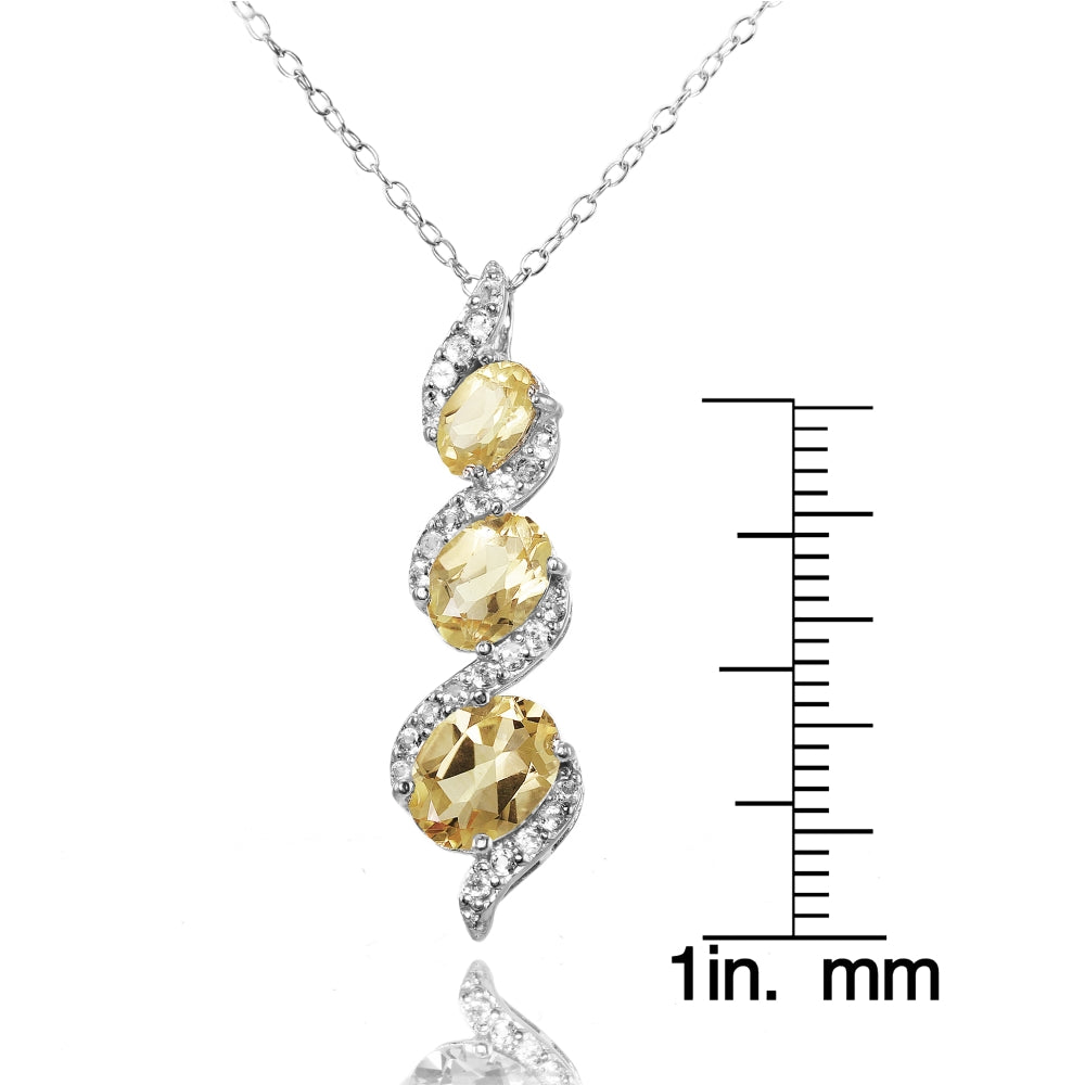 Sterling Silver Citrine and White Topaz Oval S Design Three-Stone Journey Necklace-3