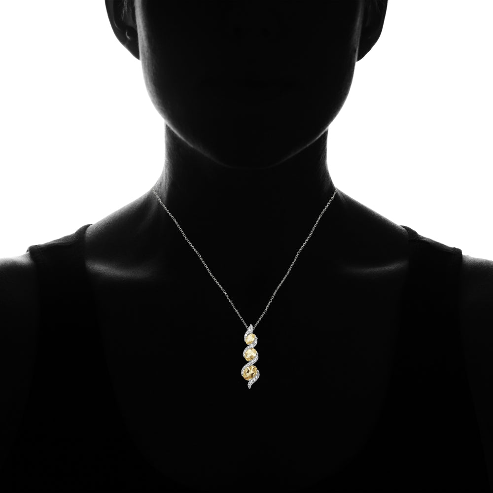 Sterling Silver Citrine and White Topaz Oval S Design Three-Stone Journey Necklace-4