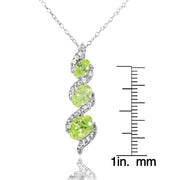 Sterling Silver Created Peridot and Cubic Zirconia Oval S Design Three-Stone Journey Necklace