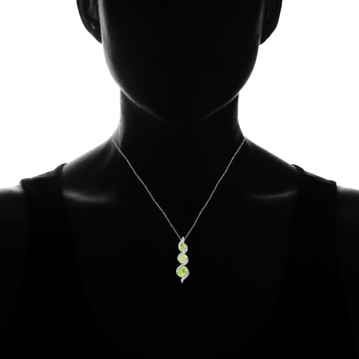 Sterling Silver Created Peridot and Cubic Zirconia Oval S Design Three-Stone Journey Necklace