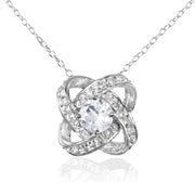 Sterling Silver Aquamarine and White Topaz Love Knot Necklace