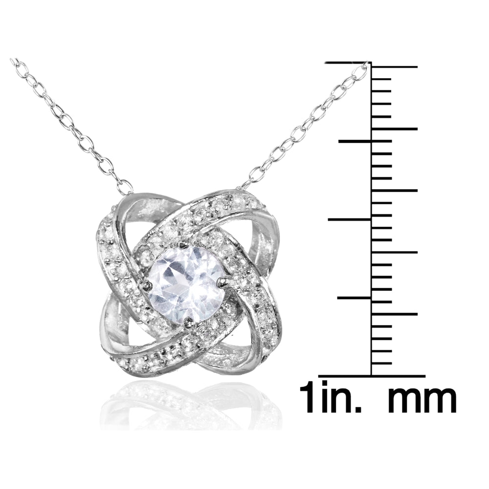 Sterling Silver Aquamarine and White Topaz Love Knot Necklace-3