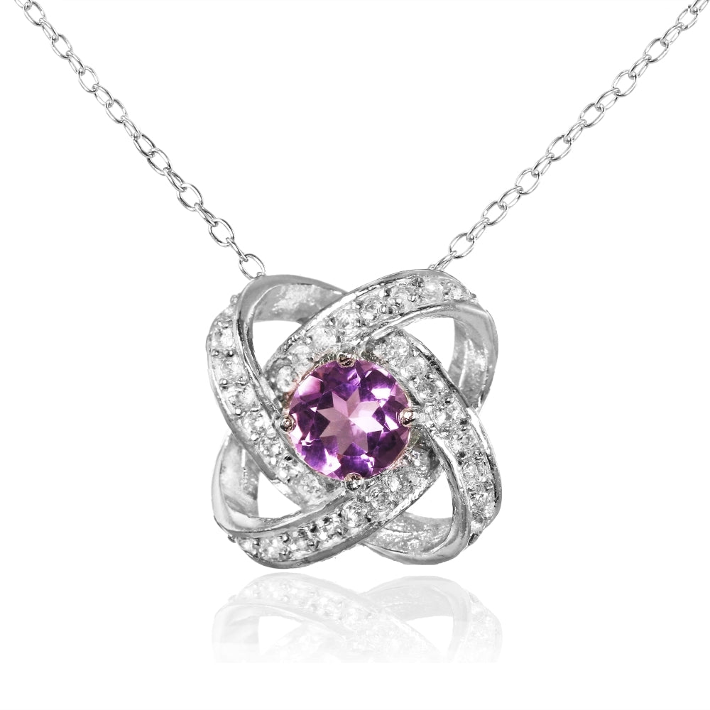Sterling Silver Birthstone Gemstone Love Knot Necklace