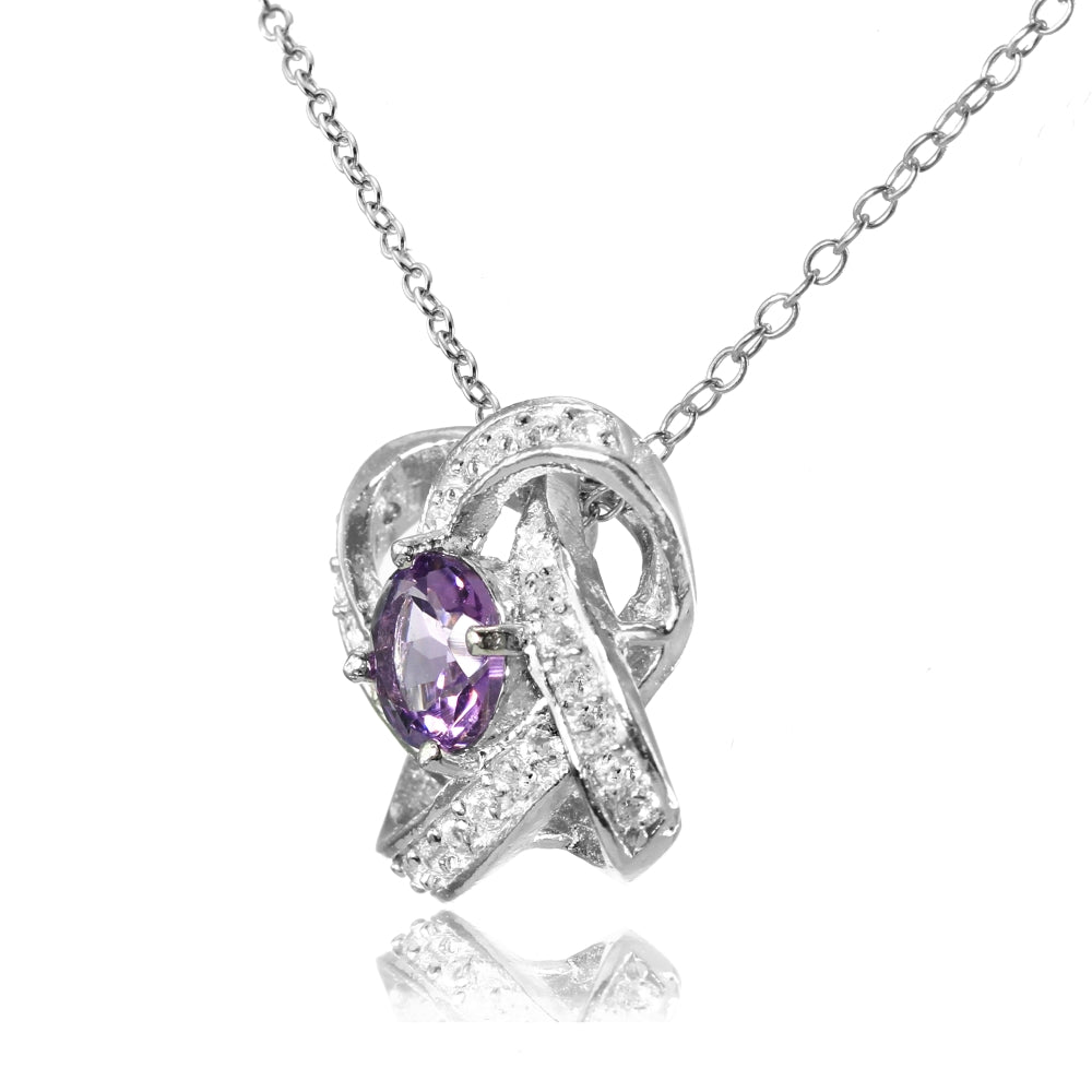Sterling Silver Birthstone Gemstone Love Knot Necklace-2