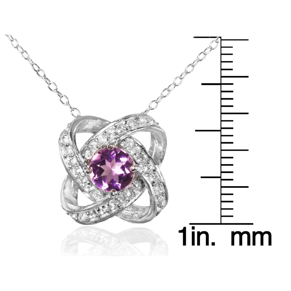 Sterling Silver Birthstone Gemstone Love Knot Necklace-3