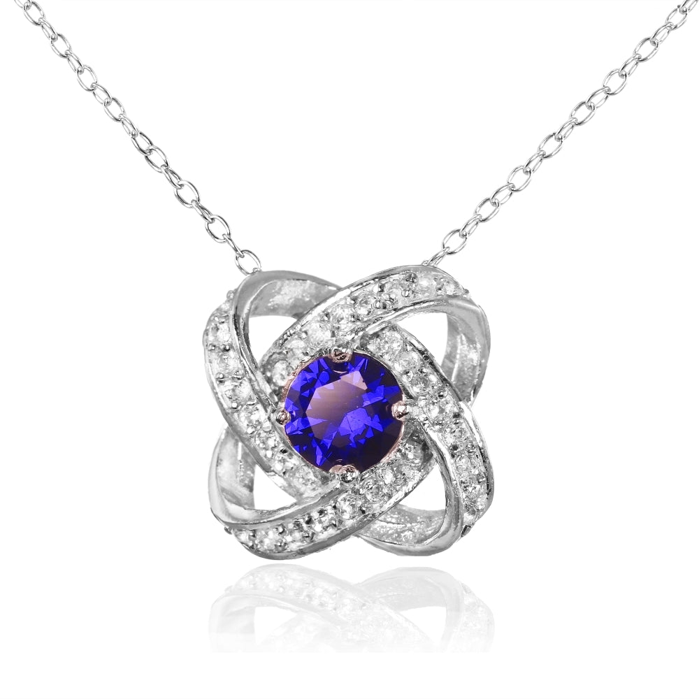 Sterling Silver Created Blue Sapphire and White Topaz Love Knot Necklace